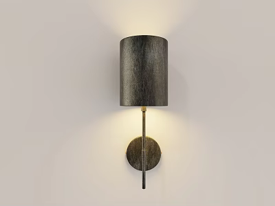Modern Wall Lamp With Cylindrical Gray Fabric Shade And Metal Arm On Light Wall 3d model