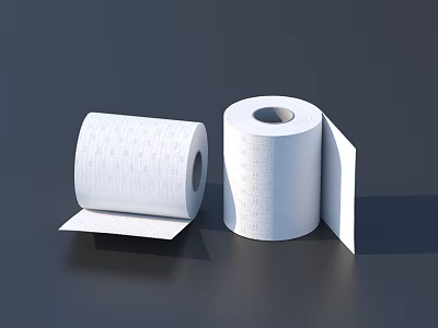 Soft White Toilet Paper Rolls As Household Essentials For Bathroom Use With Unfolded Sheet 3d model