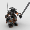 Building Blocks Mecha Warrior Figure With Two Swords Gray And Orange Design
