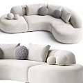 Beige Sectional Sofa with Round Cushions Decorative Pillows and Modern Curved Shape Design
