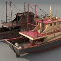 Two Ships With Red White Hull And Brown Rusty Deck Details 3d model