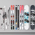 Ski Sports Equipment Including Skis Poles and Bindings in Diverse Styles
