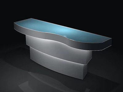Modern Reception Desk With Curved Blue Glass Top And Silver Metal Base 3d model