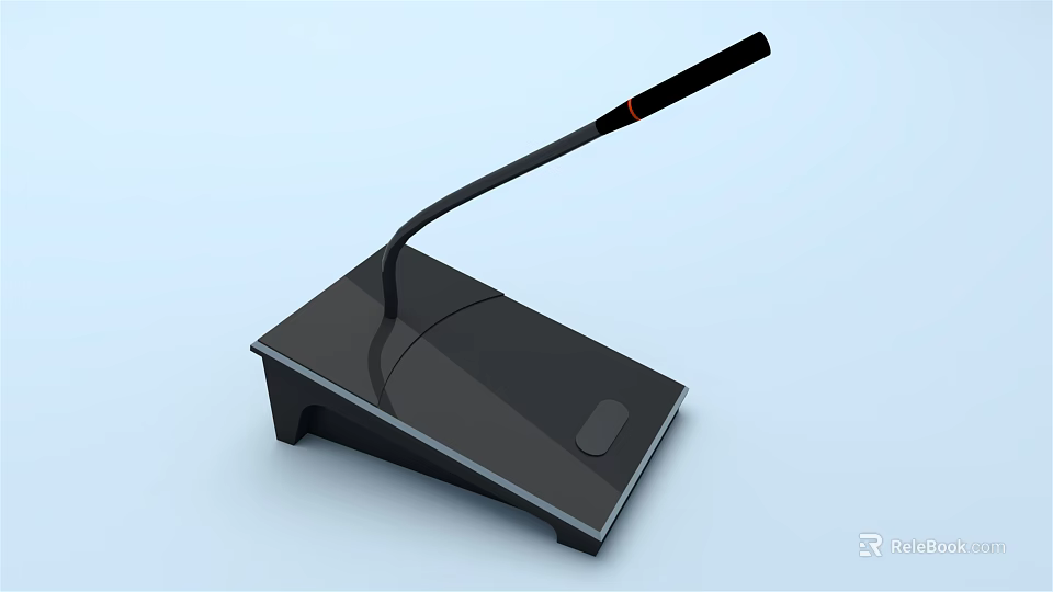Sleek Black Headphone Speaker With Adjustable Long Arm Red Accent And Sturdy Square Base 3d model 