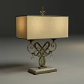 Elegant Table Lamp With Golden Fabric Lampshade Metal Curly Design Marble Base And Crystal Pendants