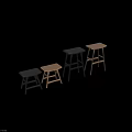 Modern Black And Light Wooden Bar Stools With Leather Seat And Minimalist Design