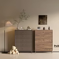 Modern Entryway Cabinet and Side Cabinet with Gray Wooden Drawers Decorative Items and Floor Lamp