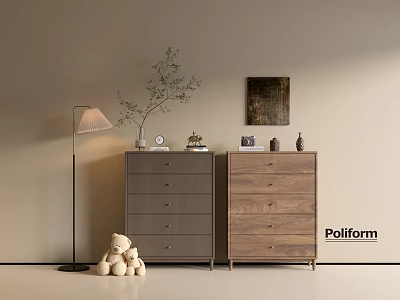 Modern Entryway Cabinet and Side Cabinet with Gray Wooden Drawers Decorative Items and Floor Lamp 3d model