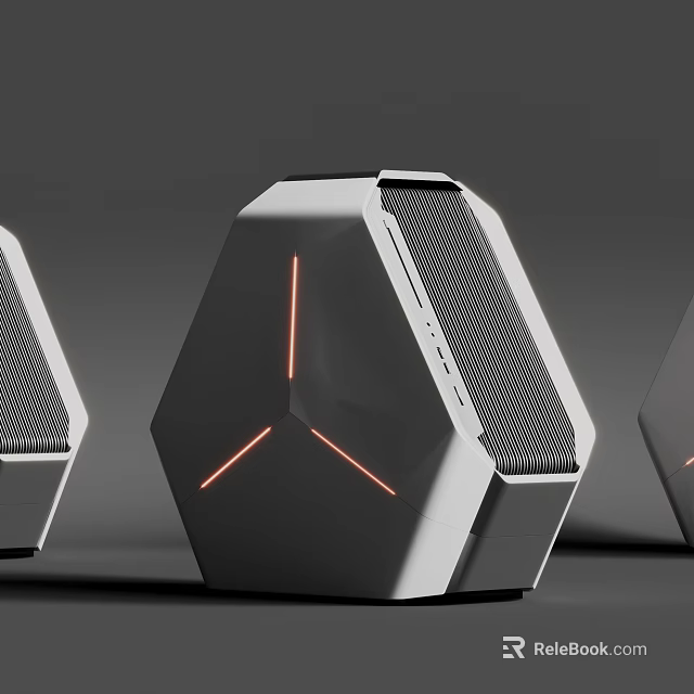 Sleek Modern White Hexagonal Computer Case With Orange Accent Lines 3d model 