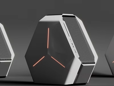 Sleek Modern White Hexagonal Computer Case With Orange Accent Lines 3d model