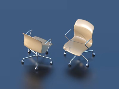 Modern Minimalist Chair with Beige Upholstery Metal Frame and Wheels 3d model