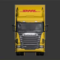 Yellow DHL Delivery Truck Model With Trailer And Red Logo