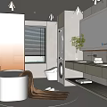 Modern Bathroom Interior With Bathtub Toilet Washing Machine Double Sinks Mirror Window Blinds And Plant
