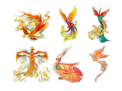 Colorful Phoenix Themed Wall Decor Featuring Exquisite Feather And Various Shapes 3d model