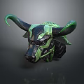 Sci fi Character With Futuristic Mechanical Bull Head Green Horns And Black Armor