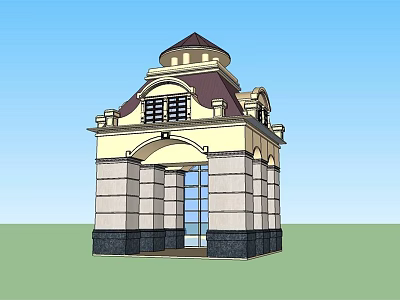 European Style Building Exterior With Red Roof Tower Arched Entrance And Stone Details 3d model