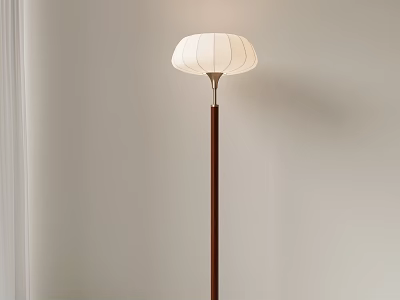 Modern Floor Lamp With White Fabric Shade And Wooden Pole For Living Room Decor 3d model