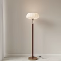 Modern Floor Lamp With White Fabric Shade And Wooden Pole For Living Room Decor
