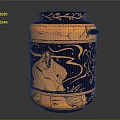 Artistic Black and Orange Furniture Jar With Hand Painted Figural Floral Patterns