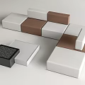 White and Brown Modular Sectional Sofa With Cube Shaped Design And Black Accent Block 3d model