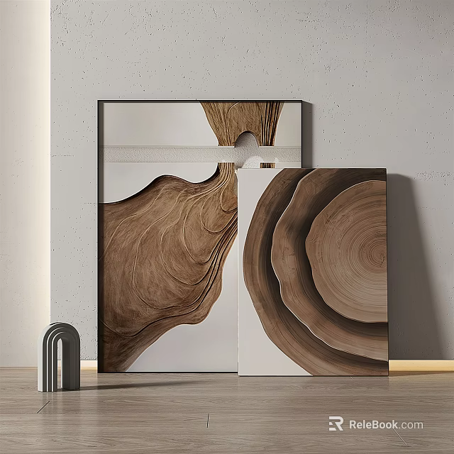 Natural Wood Grain Wall Art With Abstract Curved And Circular Patterns 3d model