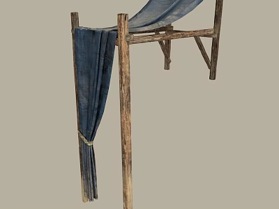 Decorative Ornament Set with Rustic Wooden Frame and Blue Hanging Drapery 3d model