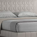 Modern Double Bed with Tufted Circular Pattern Headboard and Nightstands with Table Lamps 3d model