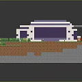 Pixelated Minecraft Style Building With Blue Rooftop Green Grass Gray Pathway And Stone Base 3d model