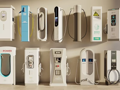 Various Types of Public Electric Vehicle Charging Stations With Wall Mounted Designs 3d model