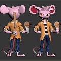 Anthropomorphic Pink Mice Characters Wearing Orange Jackets Blue Jeans Holding Stick And Wooden Board