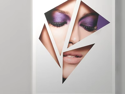 Abstract Female Portrait With Purple Eyeshadow Long Eyelashes And Geometric Cut Design On White Background 3d model