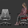 Modern Office Chairs In Red And White With A Seated Woman