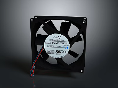 Square Black Frame Electronic Cooling Fan with CE Certified Power Cable 3d model