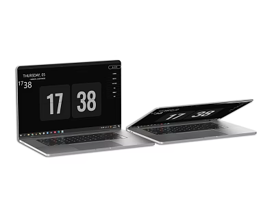 Two Modern Laptop Computers with Screens Displaying Time 1738 and Thursday 05 3d model