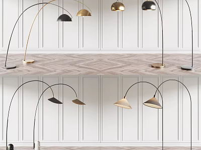 Modern Arc Floor Lamps in Black and Gold for Stylish Living Room Interior Design 3d model