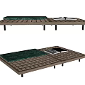 Modern Minimalist Coffee Table With Wooden Grid Frame Green Stone Tabletop And Black Legs