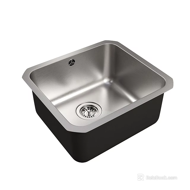 Modern Stainless Steel Square Kitchen Sink with Integrated Drain and Smooth Surface 3d model 