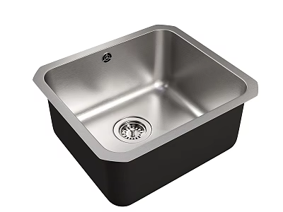 Modern Stainless Steel Square Kitchen Sink with Integrated Drain and Smooth Surface 3d model