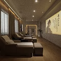 Serene SPA Sauna Interior With Comfortable Lounge Chairs And Traditional Painting Artwork