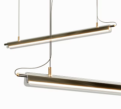 Modern Linear Pendant Lights With Sleek Metal Frame And LED Lighting Fixture 3d model
