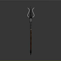 Ornate Battle Axe with Spear Tip Long Handle and Red Accent Design