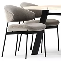 Modern Dining Table Set with Wooden Top Black Metal Legs and Gray Upholstered Chairs