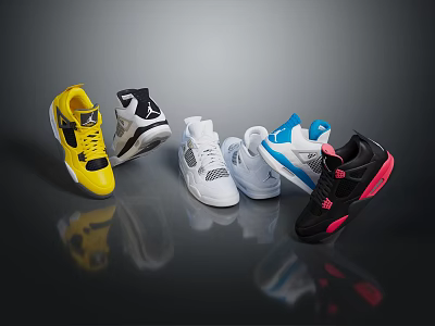 Stylish Multicolor Sneakers With Yellow Black White Blue Pink Designs For Casual Wear 3d model