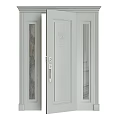 White Hinged Doors With Glass Panels And Modern Decorative Frames 3d model