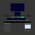 Professional Control Console Workstation With Large Monitor Multiple Screens Speakers And Cabinets