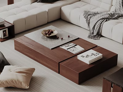 Modern Coffee Table With Wooden Frame Stone Top Storage And Magazines In Living Room 3d model