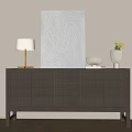 Modern Dark Wood Entryway Console Table With Table Lamp Decorative Bowl And Flower Vase