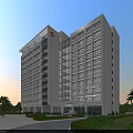 Modern Hospital Building Exterior With Large Windows Palm Trees And Plaza Area