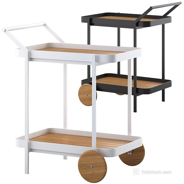 Stylish Wheeled Side Table With Double Layer Wooden Trays For Daily Home Storage Organization 3d model 