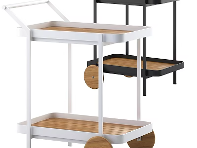 Stylish Wheeled Side Table With Double Layer Wooden Trays For Daily Home Storage Organization 3d model